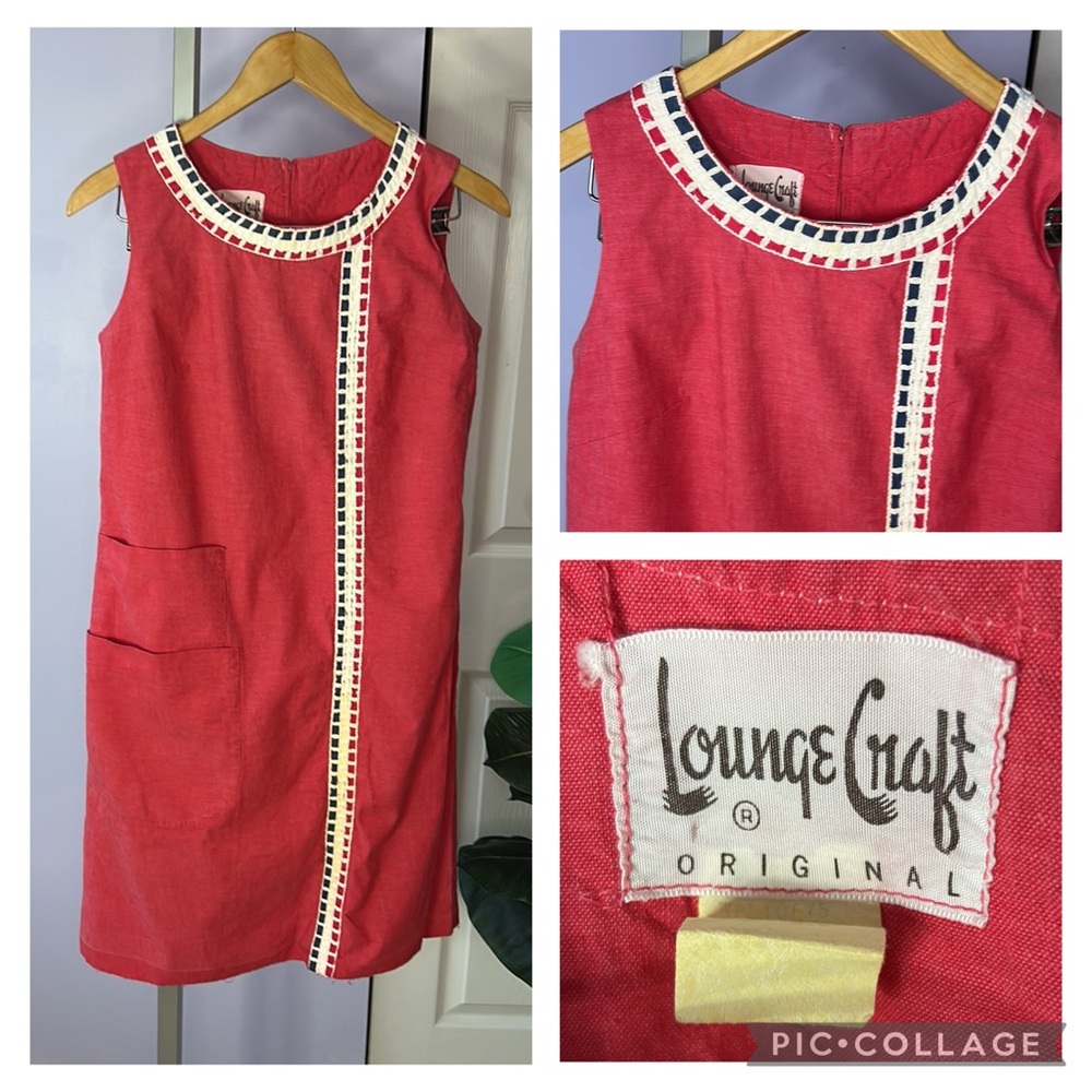 Vintage Lounge Craft Original Dress Sleeveless Sheath Red White Blue